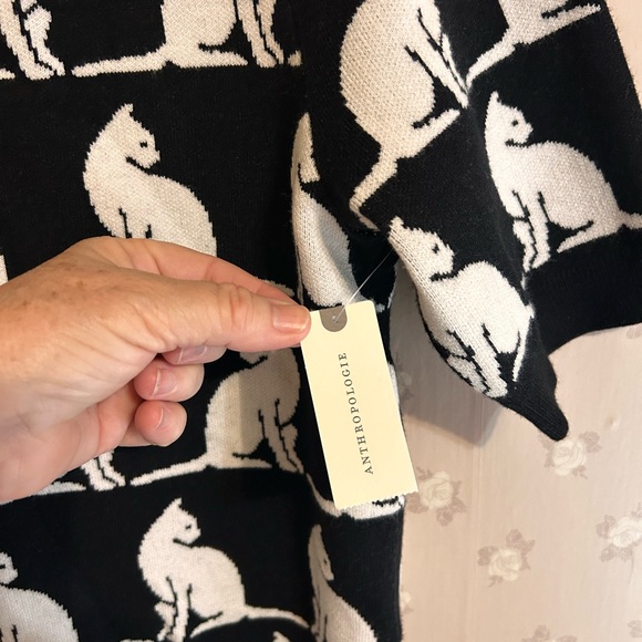 Anthropology Maeve Cat Sweater Top S Black White Kitty Knit NWT - Picture 5 of 10